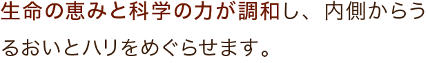 生命の恵みと科学の力が調和し、内側からうるおいとハリをめぐらせます。